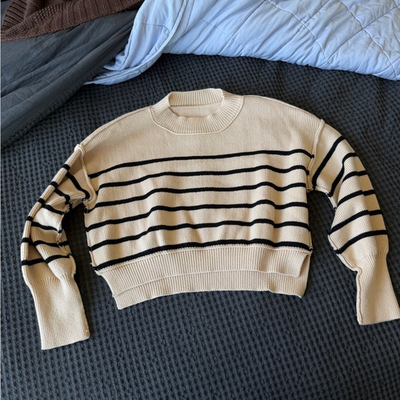 Sweaters - Striped Cream and Black Women's Sweater